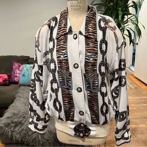 MIGHTY Vintage Chain Animal Print Jacket Shoulder Pads Leopard Zebra Tiger